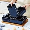 VICRAYS Ceramic Bakeware Set, Porcelain Rectangular Lasagna Pans Casserole Dish Set for Baking, Cooking, Kitchen, Cake Dinner, Banquet and Daily Use, 4 PCS, Blue(9.52"/11.06"/11.77"/14.56") #4