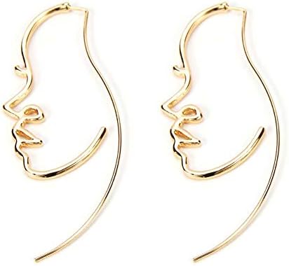 Hollowed out face drop earrings for women gold plated punk earrin...