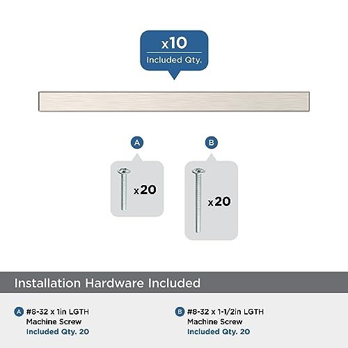 Image of Amerock 10 Pack 3-3 /4 inch Bar Pulls Square Satin Nickel Drawer Pull | 3-3 /4 inch (96mm) Center-to-Center Mounting Distance and 6-1 /16 inches Overall Length, Durable Zinc Cabinet Hardware