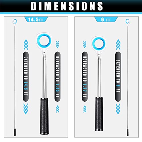 Chmapkey 6Ft / 9Ft / 12Ft / 14.5Ft Single-Sided Stainless Steel Telescopic Golf Ball Retriever - High Durability And Stability Golf Ball Picker (14.5Ft, Blue) #TOP5