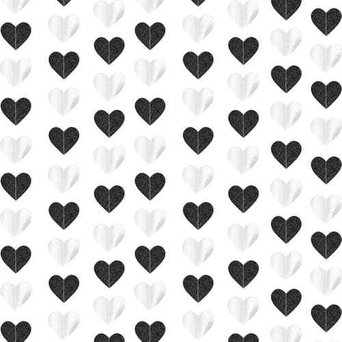 Ovanda Valentinstag Deko, Schwarz Weiß Herz Girlande Hochzeit Deko, 4m Silberhochzeit Deko...
