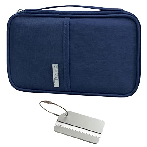 HEAWAA Familienpasshalter Brieftasche wasserdichte Reisedokument Organisatoren mit Gepäckanhänger für Männer Frauen Kreditkarten Air Tickets Boarding Pass (Navyblau) Cover