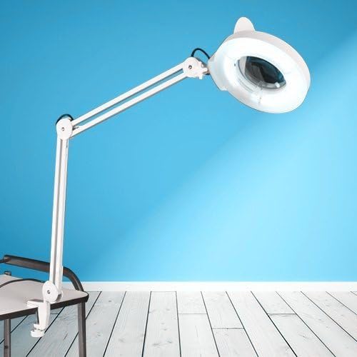 Magnifier Vertical Clip Floor Stand Lamp Magnifier Lamp Light Adjustable Beauty Adjustable Swivel Arm 2.25X Magnifier Lamp Light(White+Table)