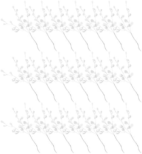 Kisangel White Artificial Flowers 50Pcs Artificial Flower Stem with Crystal Acrylic Bead Drop Pearl Sticks Beaded String Bridal Bouquet Picks for Wedding Party Decoration Flower Sticks