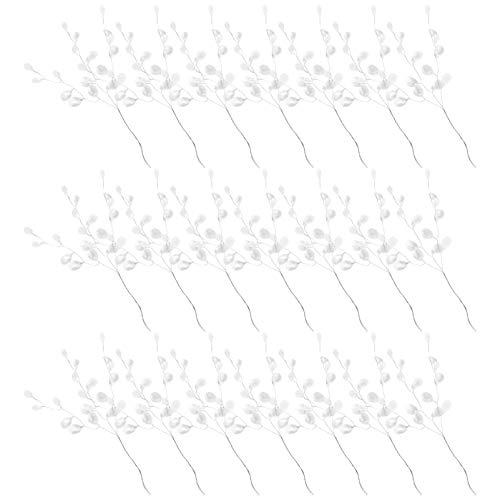 Kisangel White Artificial Flowers 50Pcs Artificial Flower Stem With Crystal Acrylic Bead Drop Pearl Sticks Beaded String Bridal Bouquet Picks For Wedding Party Decoration Flower Sticks #TOP4
