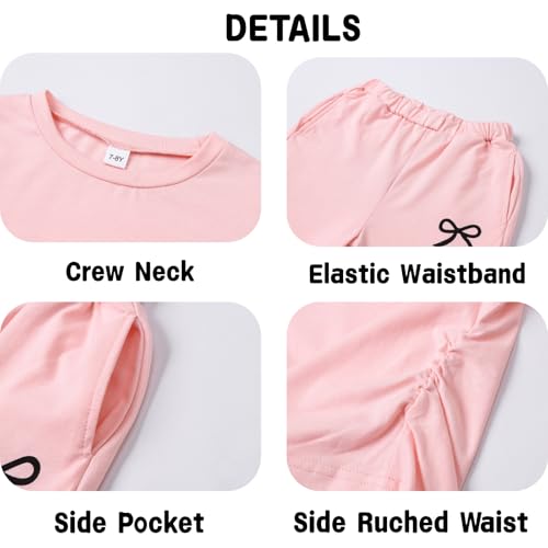 Image of Tween Girls Clothes Long Sleeve Bow Knot Print Top + Wide Leg Pants 2 Piece Outfit Set, Size 7-16 Years