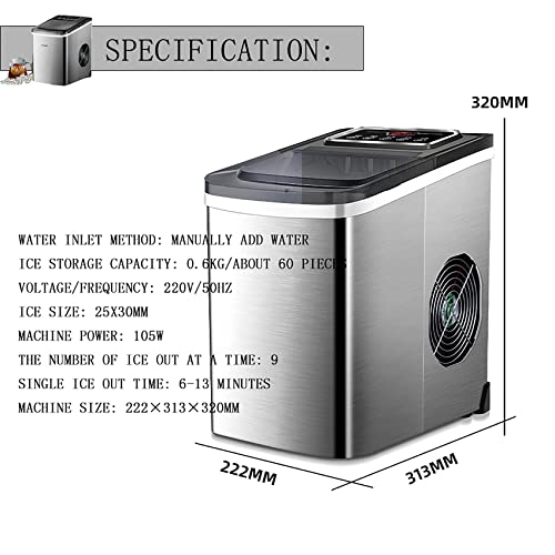 Fabricadora de hielo de encimera, capacidad 2,2 L, función de autolimpieza, cubos de hielo ajustables en tamaño, capacidad de almacenamiento de 60 piezas, fabricada en acero inoxidable para uso doméstico o fiestas, color negro miniatura 2