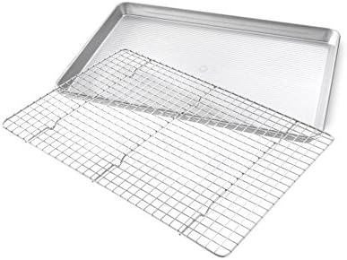 USA Pan Nonstick Quarter Sheet Pan Set of 2 and Half Sheet Baking Pan and Bakeable Nonstick Cooling Rack Set - Thumbnail 3