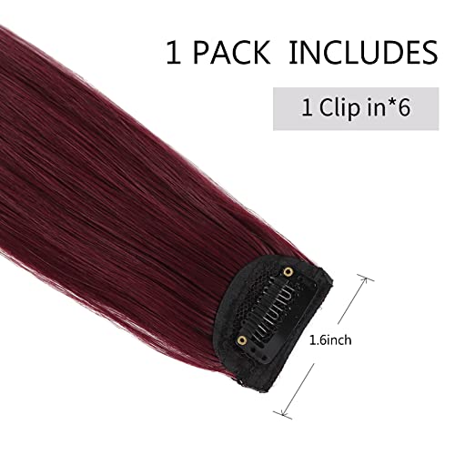 Hair Extensions,Hjpjhtm Colored Hair Extensions,6Pcs Party Highlights Clip In Hair Extensions For Girls 22" Long Straight Thick Hair Synthetic Hairpieces,Wine Red #TOP2