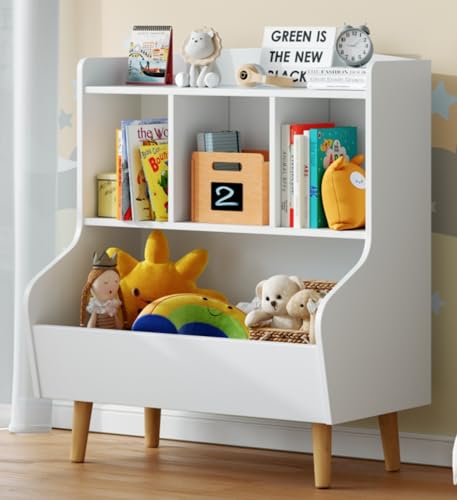 Image of SILUMIN Kids Bookshelf and Toy Storage Organizer, Wooden Toddler Bookshelf for Kids’ Rooms, 3 Tier Nursery Book Shelves, Small White Bookcase for Playroom, Bedroom, Classroom