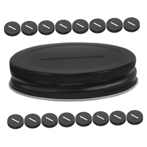 MUCKLILY 30pcs Jar Lids for Regular Mouth Canning Black Tinplate Covers for Storage Jars and Cup Lids for Spices and Candies User-friendly Design