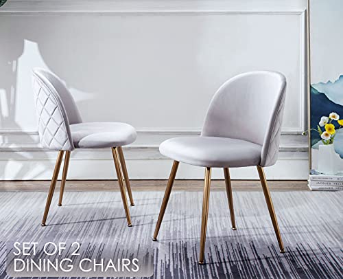 Wahson Set Of 2 Velvet Dining Room Chairs, Velvet Fabric Upholstered Hostess Dining Chairs, Side Chairs, With Golden Chrome Legs, Grey #TOP1