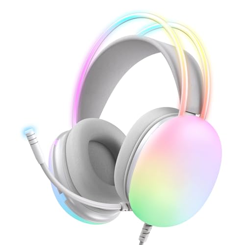 SHYYOULQE Casque de jeu avec microphone, lumière LED, basses réglables, son surround pour voyage/bureau