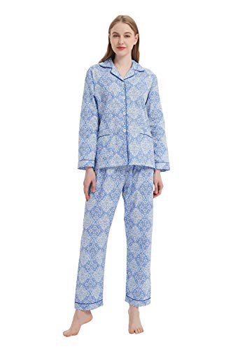 GLOBAL Womens Cotton Pajama Set for Women Long Sleeve PJs Button Down Sleepwear Medium