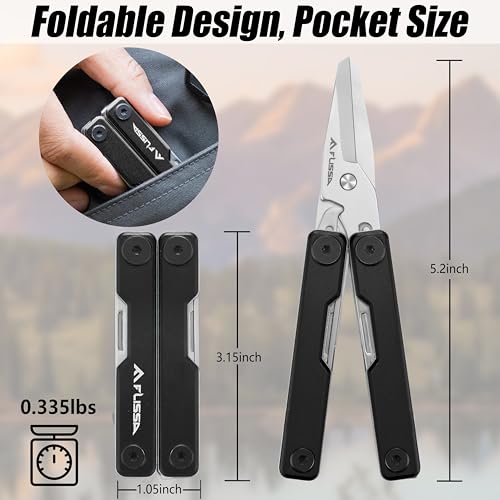 FLISSA 11-in-1 Multitool Scissors with Knife, Foldable Mini Multitool, Stainless Steel Scissors with Aluminum Handles, Spring - EDC for Camping, Hiking, Fishing, Emergency, Black - Image 3