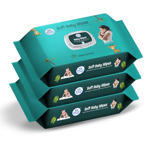 Image of Baby Soft Wet Wipes, 80 Count | Alcohol Free & Paraben Free Baby Wipes | pH Balanced & Hypoallergenic Wipes for Sensitive Skin | With Vitamin E, Aloe Vera & Neem Extract | Pack of 3