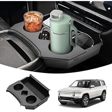 Karltys 2 in 1 Center Console Organizer Dining Tray with Cup Holder for Rivian R1S R1T Accessories 2022-2025 2026, 2 Layer Storage Box with Detachable Drink Holder & Anti-Slip Silicone Mat