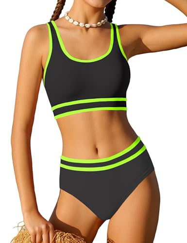 Image of Girls Swimsuit Double Strap High Waist Sporty Bikini Swimsuits Swim Cover Up Skirt 3 Piece Set