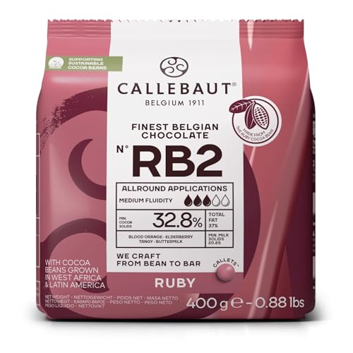Callebaut Ruby RB2-400g (1er Pack) Kuvertüre Callets Ruby Schokolade 32.8% Kakao Finest Belgian Chocolate