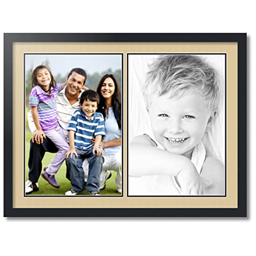 ArtToFrames Collage Photo Frame Double Mat with 2-13x19 inch Openings with Black Frame and Green Whisper Top Mat