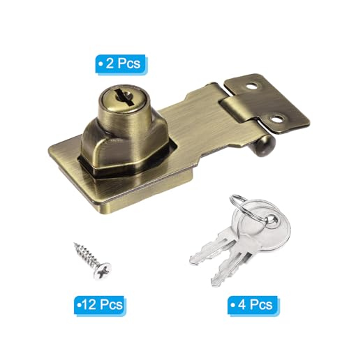Image of PATIKIL Keyed Hasp Locks, 2 Pack 2.5 Inch Twist Knob Locking Hasp Zinc Alloy Safety Hasp Latches with Keys Keyed Alike for Cabinet Small Door, Bronze