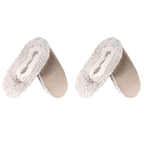 Image of BambooMN Women's Stripe Patterned Non-Slip Lined Travel Home Slippers - 2 Pairs