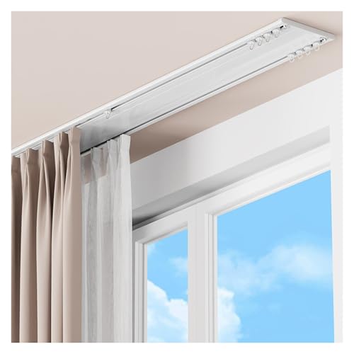 AWSAD Aluminum Alloy Curtains Rails, Rail Ceiling Mounting, 6mm Thickness Double Row Concealed Curtain Track Mount(White,2.6M/102IN)