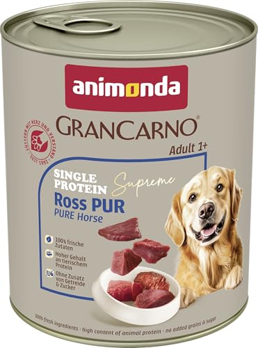 animonda GranCarno Hunde Nassfutter Single Protein Ross pur (6 x 800g), getreidefreies Hundenassfutter ohne Zucker, für ausgewachsene Hunde, mit frischem Pferdefleisch und Innereien