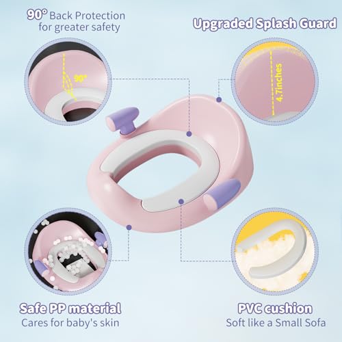Potty Training Toilet Seat with Kids Step Stool Anti-Slip Toddler Potty Seat with Soft Cushion, Baby Potty Training Set Toddlers Toilet Seat for Boys and Girls (Pink)