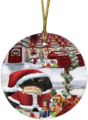 Christmas Express Delivery Red Truck Running Pekingese Dogs Round Flat Ornament - Pet Decorative Hanging Ornaments for Christmas X-mas Tree Decorations - 2.75" Round Christmas Ornament