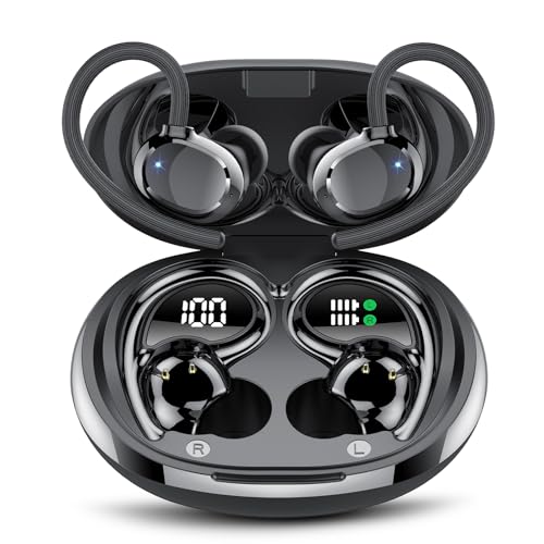 QXQ Auriculares Inalambricos Deportivos, 60H Cascos Inalambricos in Ear 5.3 HiFi Estéreo con 4HD Micro y Cancelacion Ruido ENC, Dual LED Pantalla, IP7 Impermeable