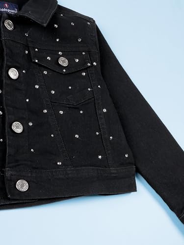 Image of Girls Full Sleeve Solid Crop Denim Jacket