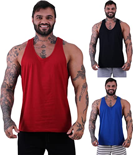 Kit 3 Regata Cavada Masculina MXD Conceito Academia Musculação Treino Gym Sem Estampas Lisas (M, Opç