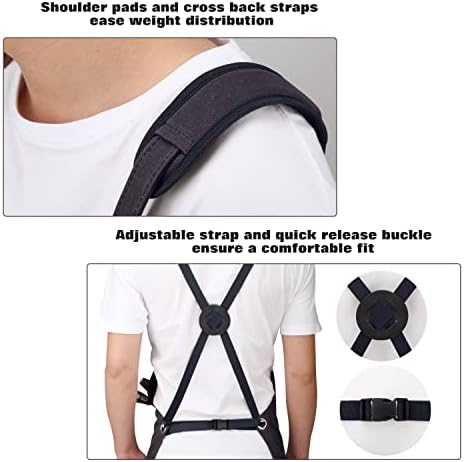 Housolution Tools Apron, Multipurpose Heavy Duty Waxed Canvas Waterproof Work Apron with Tool Pockets for Woodworking Crafting Painting, Cross-Back Straps,Adjustable M to XXL,Purple Gray