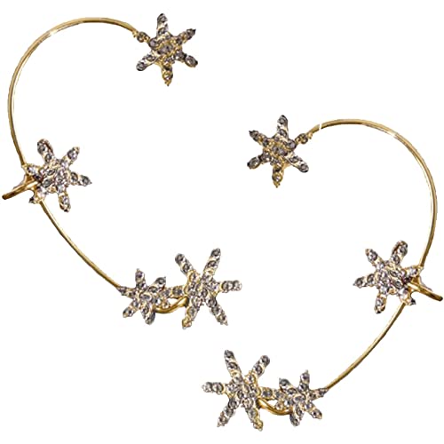 Super Flash Snowflake Ear Hook,snowflake Clip on Earrings, Diamond Earrings Without Piercing, Wrap Around Earrings,christmas Ear Cuffs for Women for Non Pierced Ears (Golden-1 pair) Cover