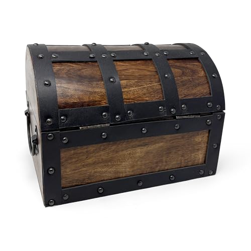 Nautical Cove Handmade Wooden Treasure Chest Storage Box – Deluxe Design with Real Leather Accents, Working Iron Lock & Skeleton Keys, Decorative Keepsake Chest (Medium - 10 x 7 x 7) by Nautical Cove - Image 5