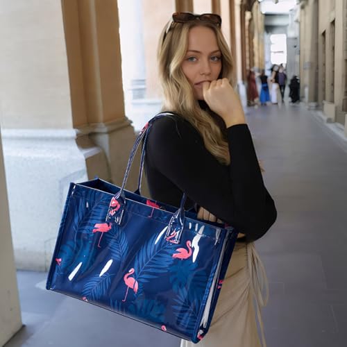 Image of KALIDI PVC Tote Bag Women's Kraft Paper Work Handbags Purses with Top Handle