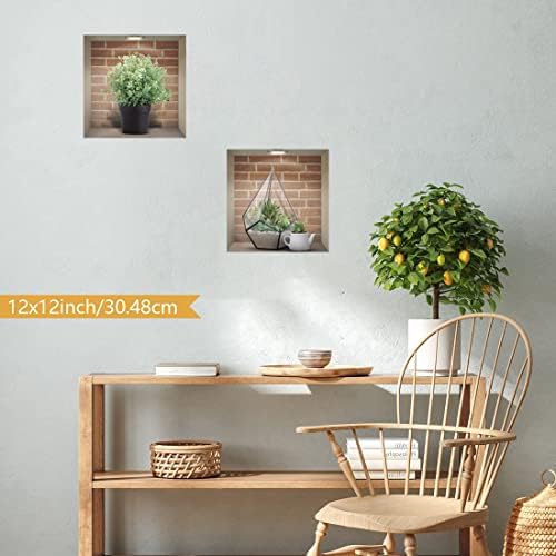TOARTI Art Magic 3D Green Plants Wall Sticker,DIY Botanical Vases Decals for Living Room Bedroom Kitchen Decor,3D Green Pot Plant Succulent Plant Aloe Stickers ,Set of 4(12X12)