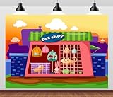 BELECO 8x6ft Fabric Pets Shop Backdrop Cartoon Pet Store Cute Doggy Kitten Bird Pet Party Background Baby Kids Birthday Photoshoot Banner Studio Booth Props