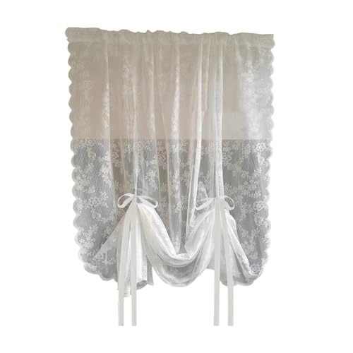 Kelisdi Cortinas de gasa bordadas de encaje blanco con bolsillos para barra, para sala de estar, dormitorio, cocina, 150 cm