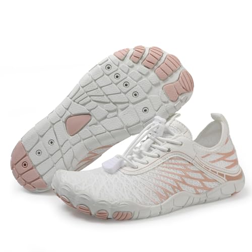 AoSiFu Kids Water Shoes Boys Girls Swim Hiking Aqua Socks Quick Dry Beach Barefoot Shoes Walking Sneakers Little Big Kid 1811-White, 32