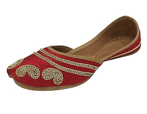 Red Jutti Flats for Women Punjabi Jootis Shoes Bohemian Flat Sandles Handmade Beaded Traditional Ballerina