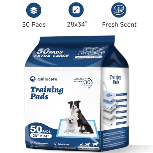 Image of 50 Count 28 inch x 34 inch XL Disposable Dog Pee Pads, Super Absorbent Leakproof Quick Drying Puppy Pee Pads for Dogs, Extra Large Disposable Dog Training Pads (Pack of 2)