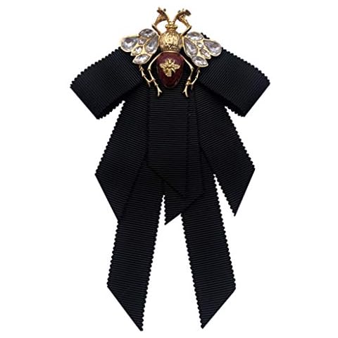 Ankexin Vintage Ribbon Women Big Bowtie Bowknot Bow Tie Cravat Crystal Brooch Pin Cover