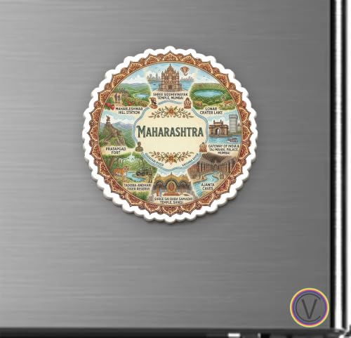 Image of Maharashtra Textured Finish Acrylic Fridge Magnet - UV Texture Printed, Stylish Multicolor Magnet for Fridge, Wardrobe & Metal Surfaces, Pack of 1 (Maharashtra 2)