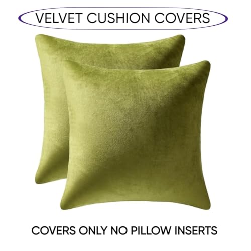 Image of Amazon Brand - Umi Velvet Decorative Cushion Cover 16x16 Inch - Set of 5, Soft Solid Square Throw Pillow Covers for Sofa, Living Room or Home Decor - 40x40 cm in Green Color