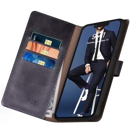 SUANPOT Etui Coque pour iPhone 16e/iPhone 17e 6.1" [RFID Blocage] [Magnétique Protection] Fentes pour Cartes Protection Etui Housse Premium en Cuir PU pour Apple 16e/17e Portefeuille Le Noir – vue 5
