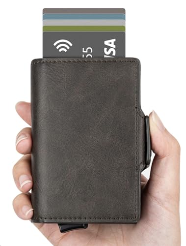 Handmade RFID Wallet for Men Leather Pop-Up Wallet Aluminum Tri-fold Wallet Durable Quality Luxury Mother and Father's Day Gifts (Dark Olive)2