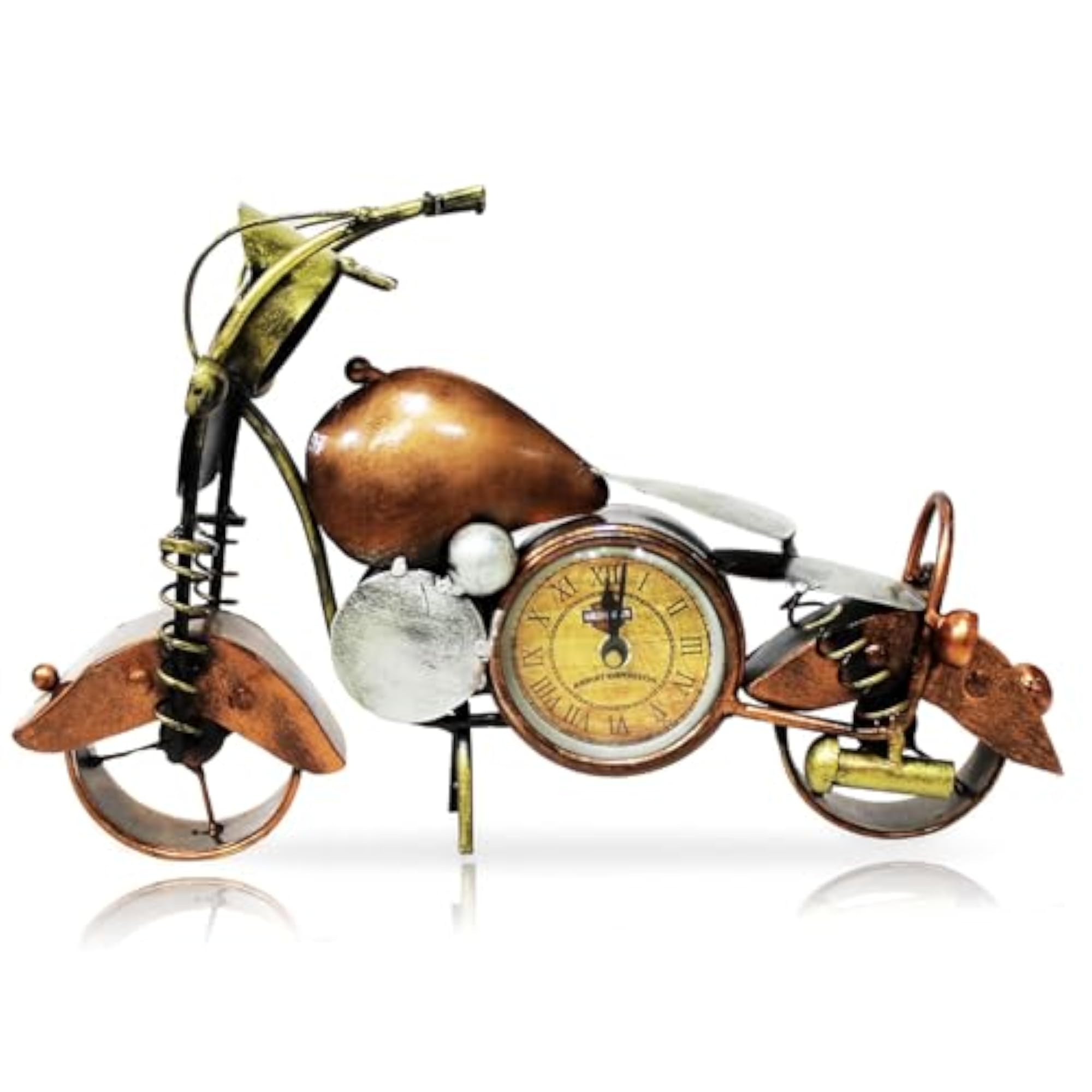 Metal Motorcycle Table Clock, Antique Finish