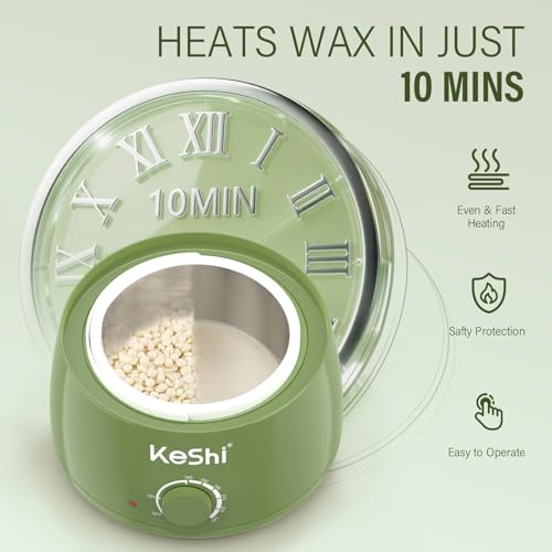 Image of KeShi Waxing Kit, Painless Hair Removal Wax Warmer with 6 Bags Hard Wax Beans for Full Body, Legs, Face, Eyebrows & Bikini- Ideal for Both Women & Men(Green)